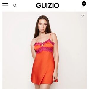 Danielle Guizio Orange and Pink Mini Dress with Lace Trim